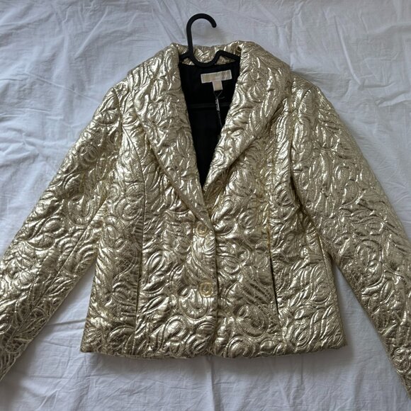 Michael Kors Women Gold Metallic Button Jacket. - Picture 1 of 3